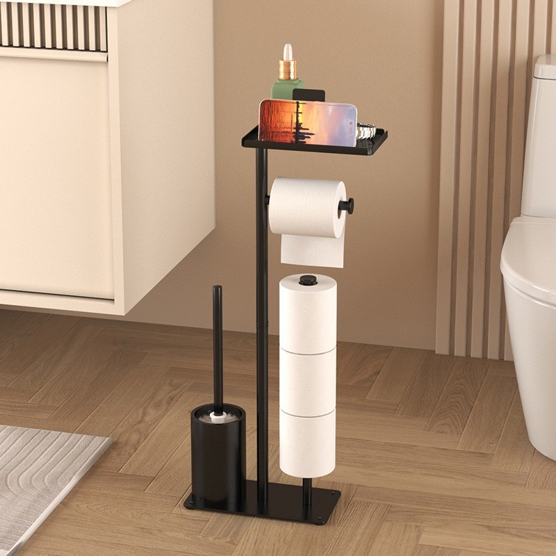 Bathroom Toilet Paper Holder Stand Free Standing, Toilet Roll Organizer with Toilet Brush, Space