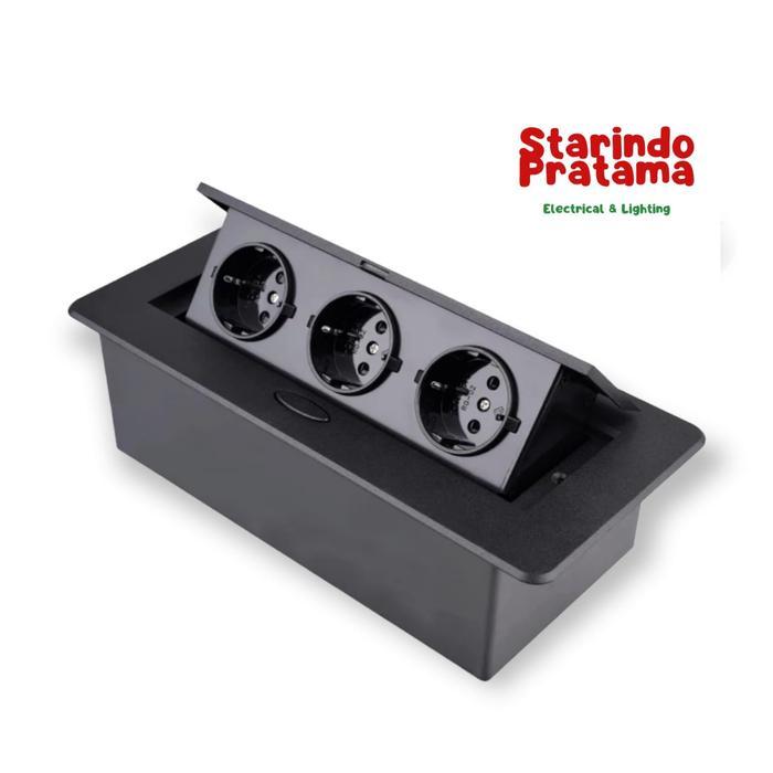 Stop Kontak Meja Tanam 3 Lubang 3 Socket Hitam