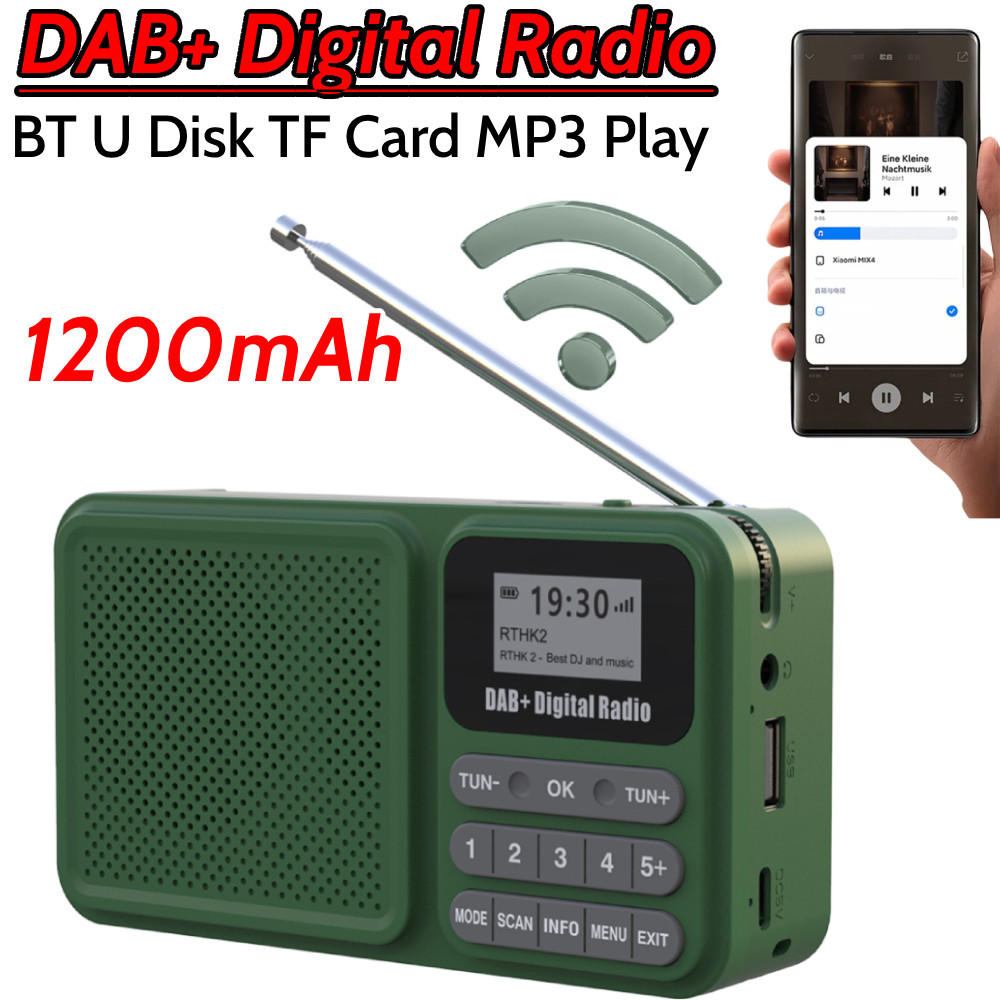 DAB+ Digital Radio Bluetooth Supports U Disk TF Card MP3 Play Wireless Speaker LCD Display Solar