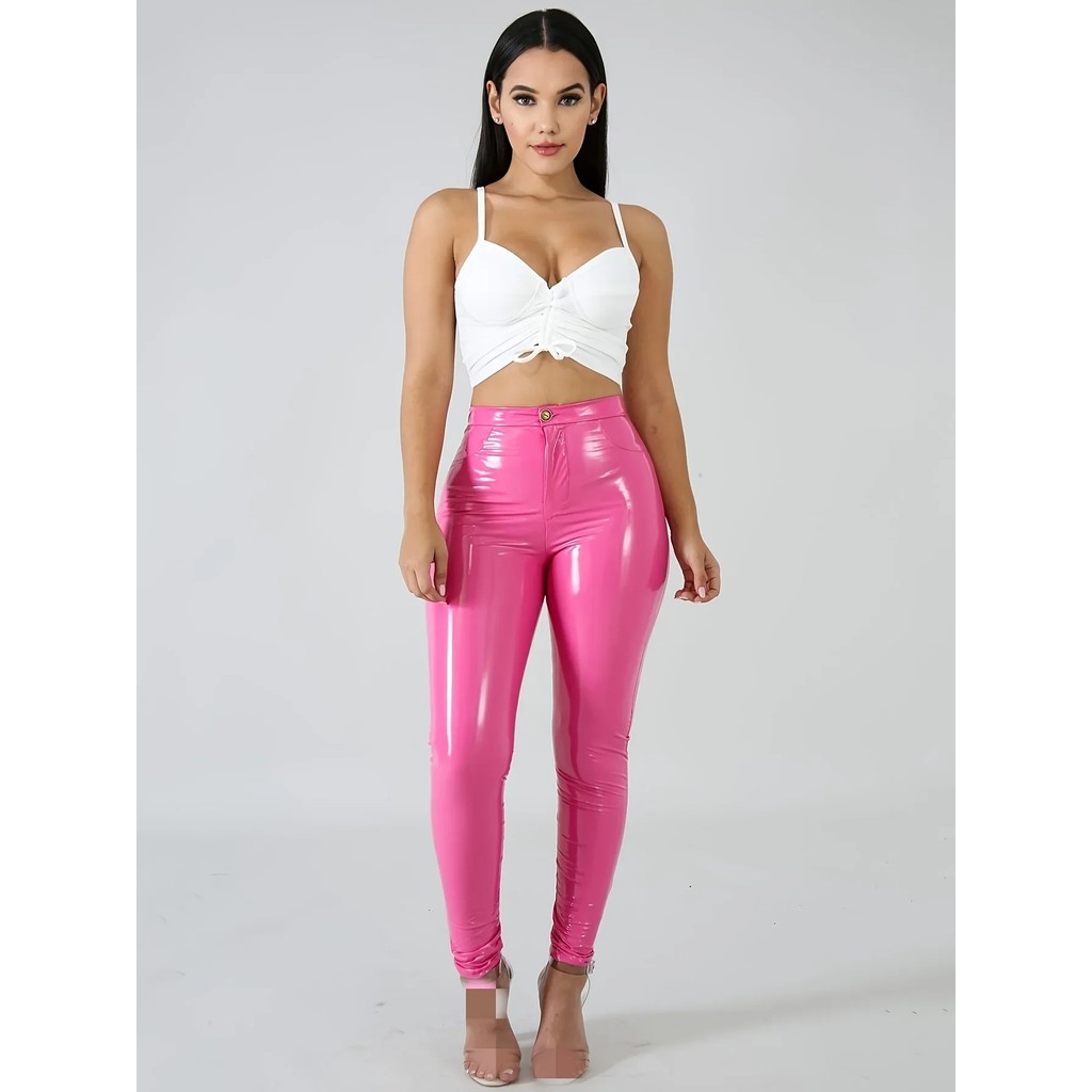 Women Latex Faux Pu Leather Pants Trousers Push Up High Waist Skinny Pants Pencil Fall Winter Solid