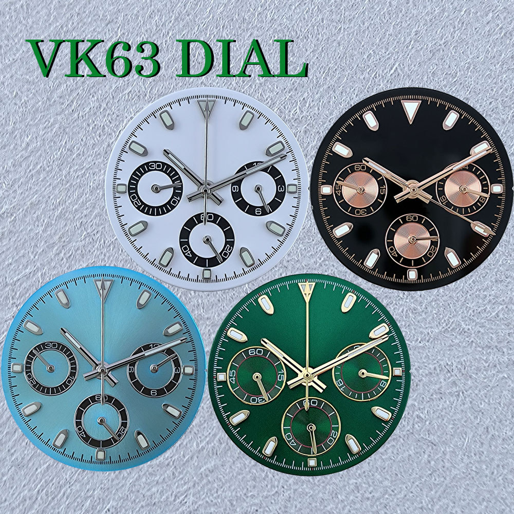 VK63 chronograph dial Men's watch Dial 29.5mm Custom logo panda dial Green glowing dial VK63 quartz