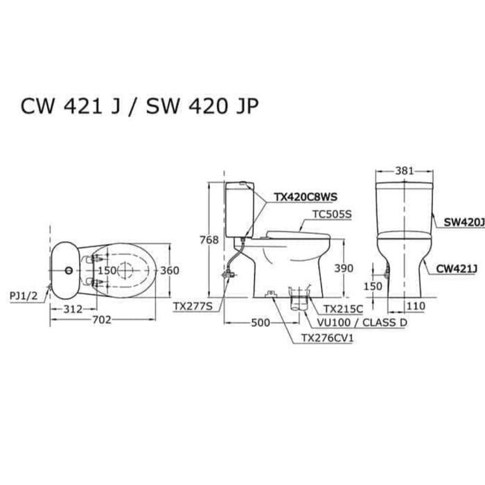 CLOSET DUDUK TOTO CW 421 JW ORIGINAL + TUTUP SOFT CLOSING TC 505 SW
