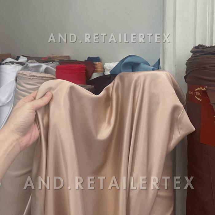 Kain satin Velvet Premium Roberto warna Coksu Coklat Muda Bahan Polosan Bisa untuk Inner dress