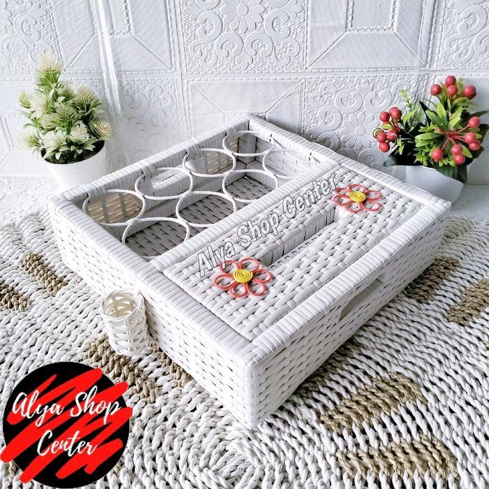 "New" [2in1] Set Tempat Tisu dan Aqua Gelas 8 Cup Rotan Sintetis / Kotak Tempat Tissu Aqua / Tempat