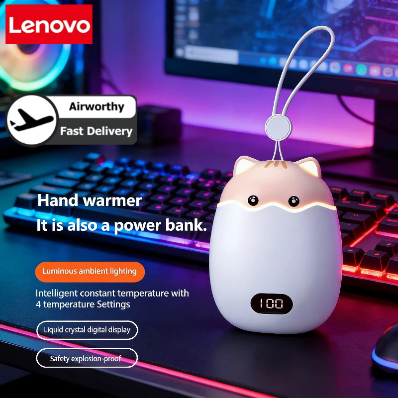 Lenov0 Double-Sided Heating Hand Warmer Cartoon Cat Hand Warmer Power Bank 4-Speed Temperature