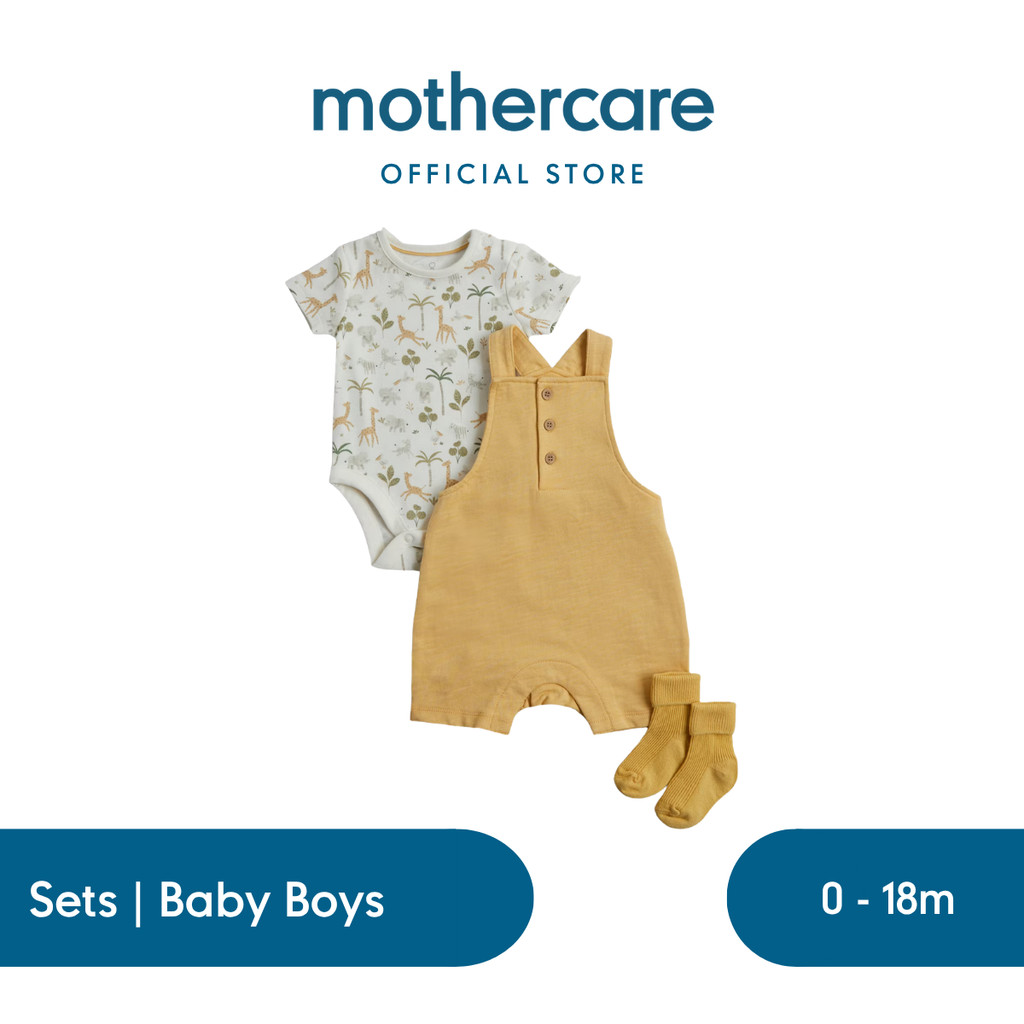 Mothercare Safari Bibshorts, Bodysuit and Socks Outfit - Set Baju Bayi Laki-laki (Multi)