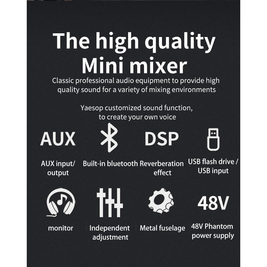 . Senwosi Four-Channel Audio Dj Mixer With Uhf Wireless Microphone, -