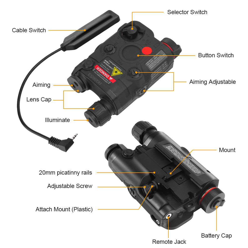 . An/Peq-15 Red Dot Laser White Led Flashlight 270 Lumens -
