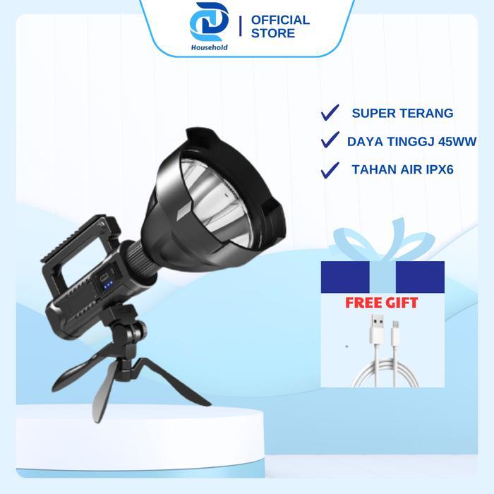 Senter Super Terang X2000, Lampu LED Multi-fungsi USB / Senter Tahan Air 45W yang Dapat Diisi Ulang