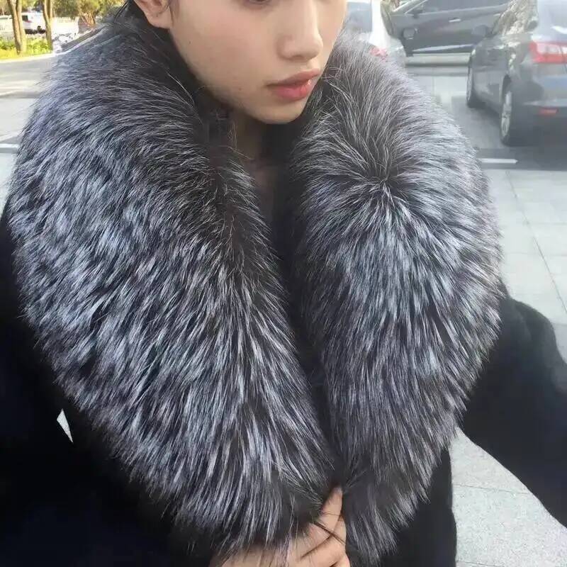 Real Fox Fur Collar For Women Men Coat Jacket Shawl Wraps Winter Warm Fur Collar Extra Large Size