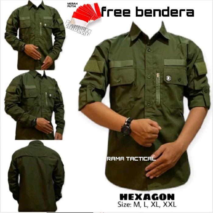 Kemeja Taktical Hexagon Free Bendera