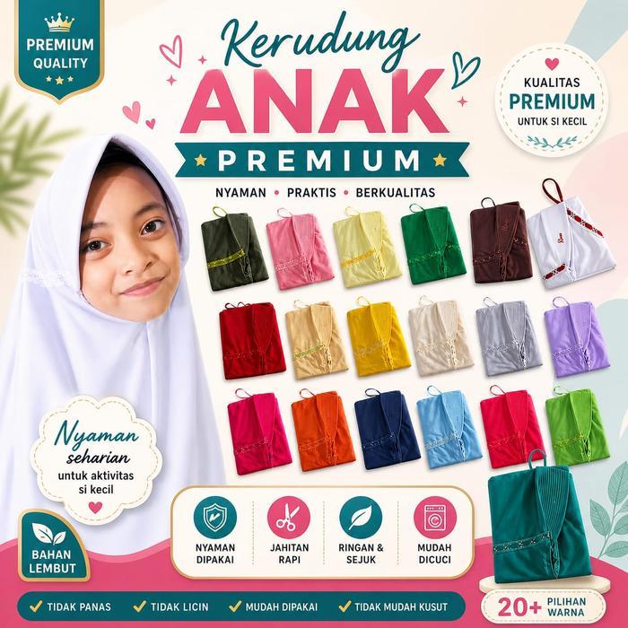 Kerudung SD Putih Merah Coklat Bergo PREMIUM ANAK Muslim Sekolah Jilbab Serut Hitam Katun School