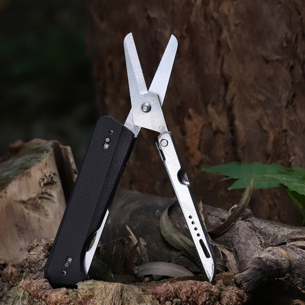 ROXON S501U Folding Pocket Scissors and replaceable Knife blade with belt clip, 2 in 1 Multi-tool