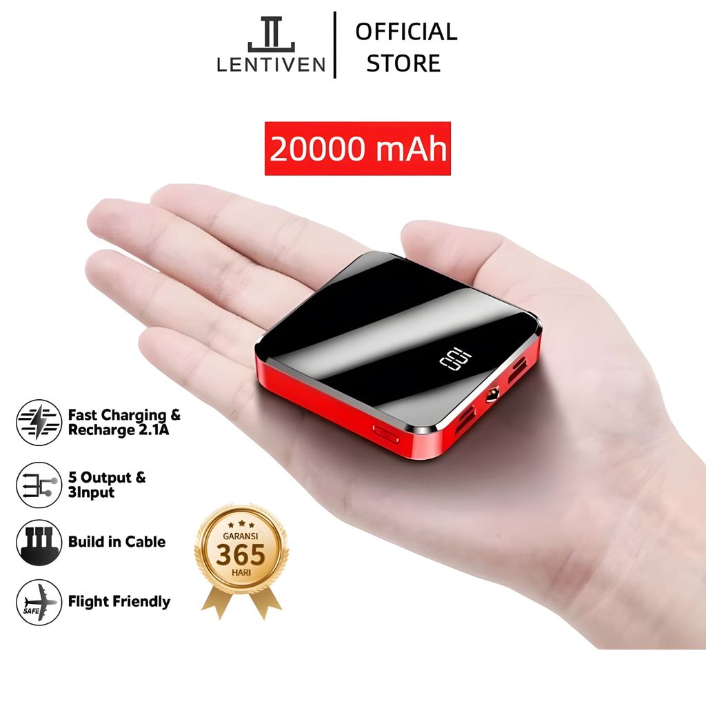 Lentiven Powerbank 20000Mah Mini Digital Display Fast Charging