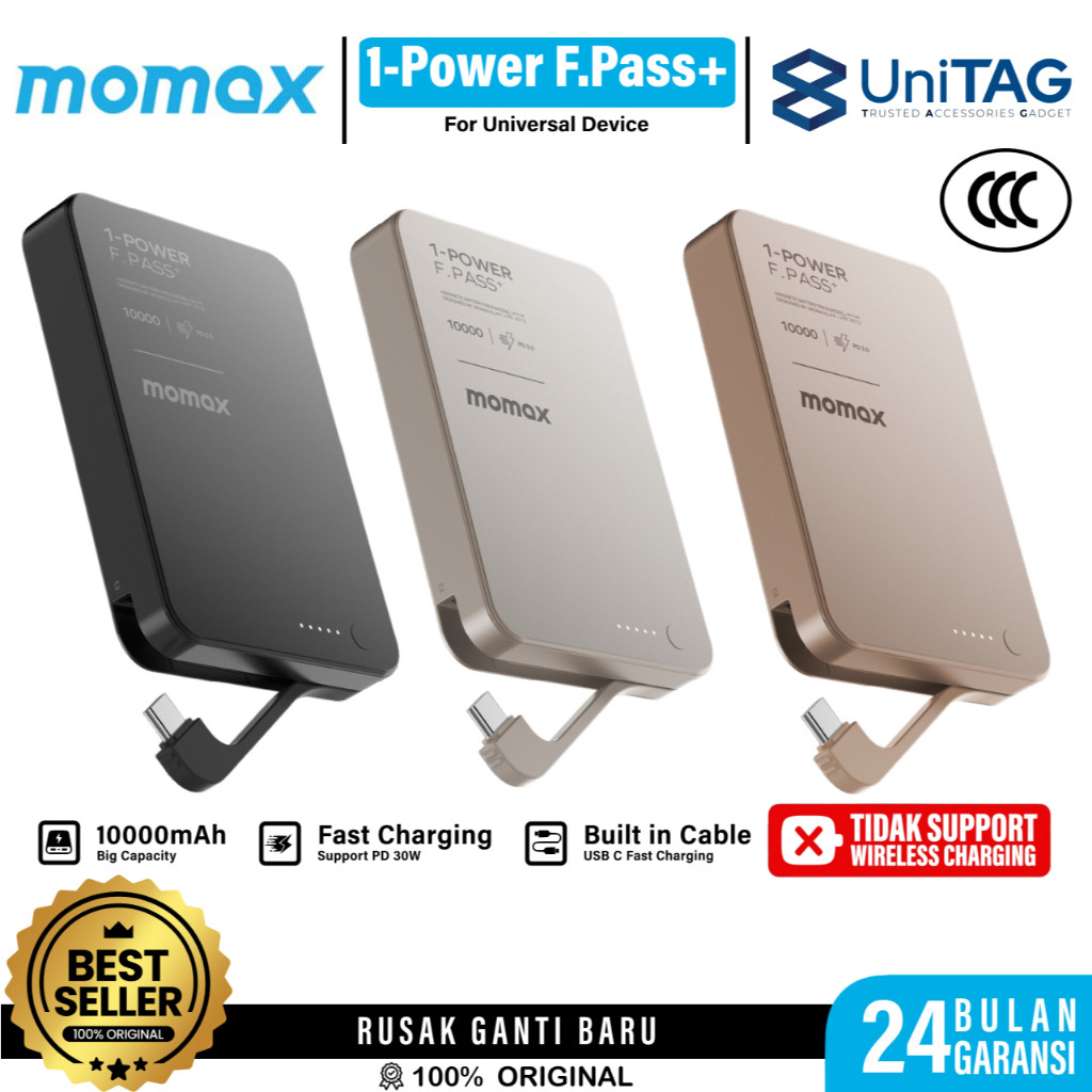 Momax Powerbank Magnetic 1-Power F.Pass+ Ccc Fast Charging For Samsung Iphone 5000 10000 20000Mah