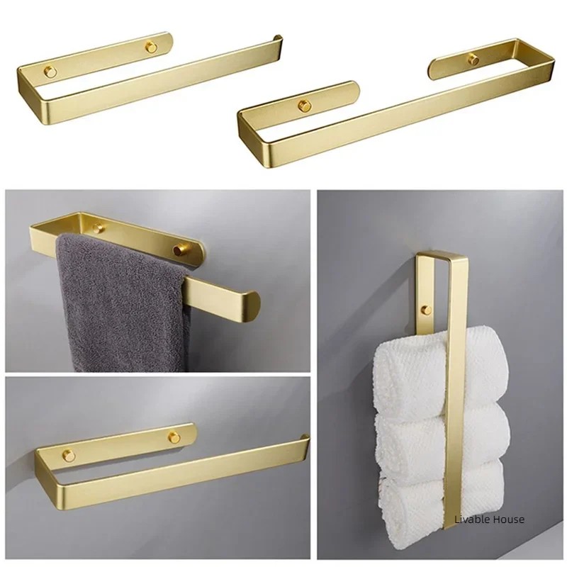 Towel Holder Bathroom Rack Bar Golden Kitchen Roll Paper Hand Towel Hanger Self Towel Hanger Self