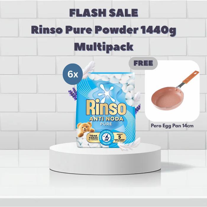FLASH SALE [Free Pero Mini Egg Pan Round 14cm] Rinso Pure Powder 1440g Multipack isi 6
