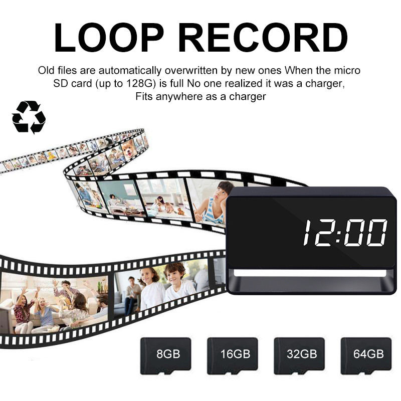 . Full Hd Digital Clock Mini Camera Night Vision App Wifi Remote -