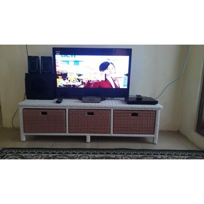 Premium Meja Tv Rotan Sintetis 3 Laci By Teras Rumah Rotan Kayu Asli Original