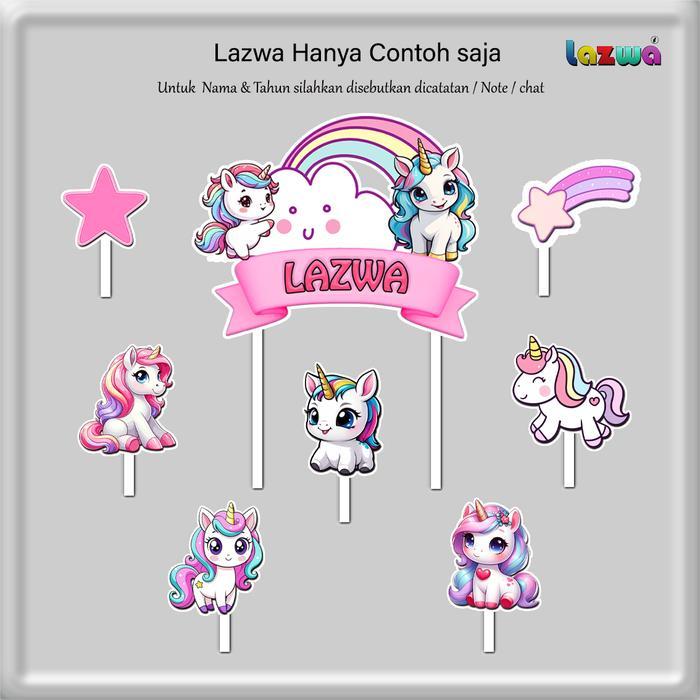 Topper cake unicorn custom nama hiasan kue & buket