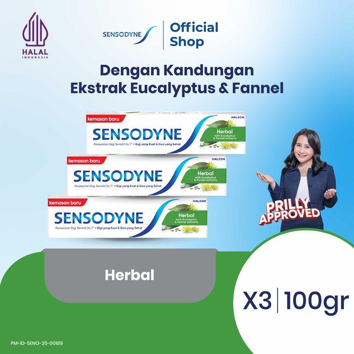 Sensodyne Toothpaste Pasta Gigi Sensitif Ekstrak Herbal Alami 3x100gr - TRIPLEPACK