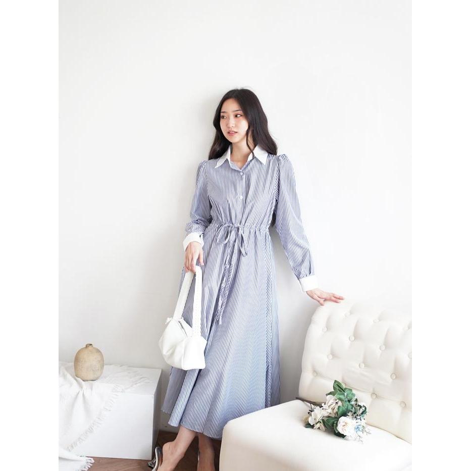 DresQuu- (Striped) Dakota Dress / Dress Midi Wanita / Dress Panjang Wanita / Gaun Formal Casual