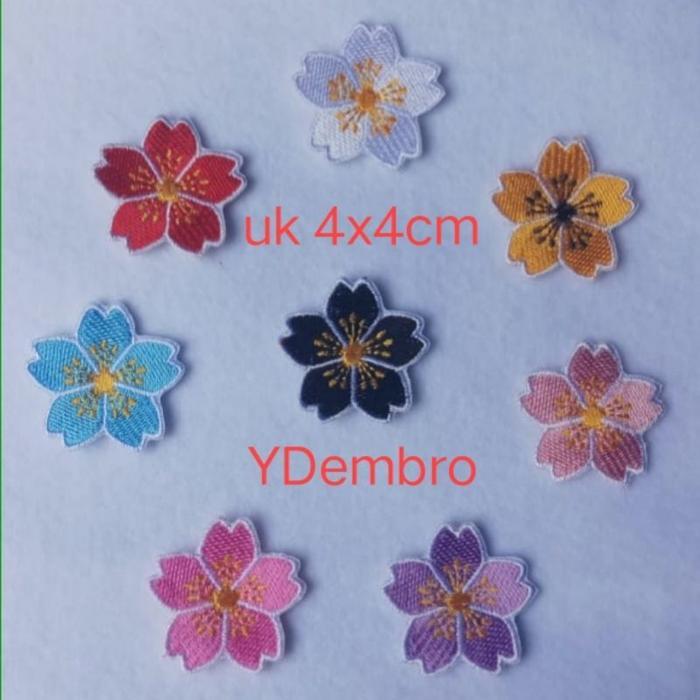 Patch Bordir Bunga Sakura Iron On Renda Anyaman