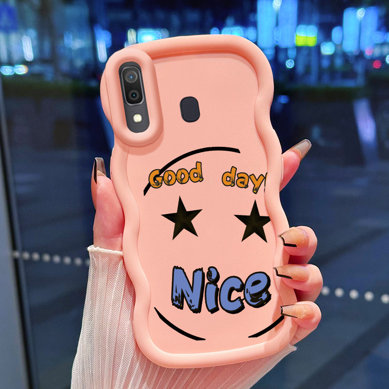 Casing Hp Untuk Samsung A20 A30 M10s Case Emoji mata berbinar Cesing Polos Kasing Macaron gelombang 