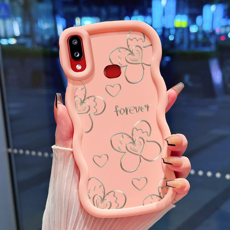 Casing Hp Untuk Samsung A10s M01s Case Kupu-kupu Hati Perak Cesing Polos Kasing Macaron gelombang Ke
