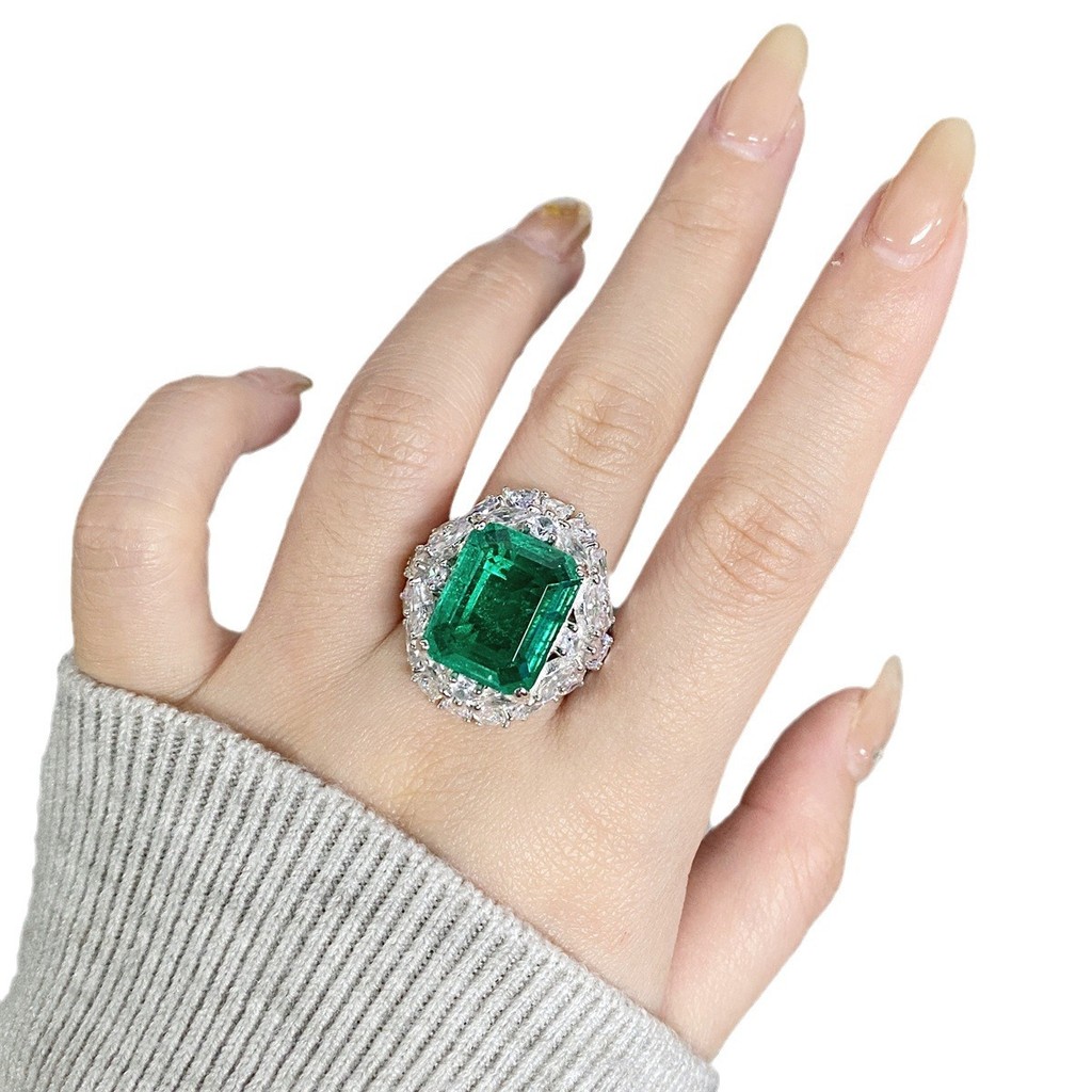 Luxury Solid Platinum PT950 Emerald Cut Diamond Ring Full Diamond Moissanite Ring