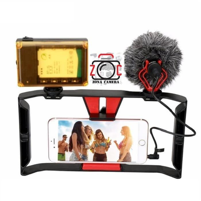 Paket Vlog Smartphone Youtube Kamera Rig Mic LED Video Light Hp Hand Aksesoris Kamera