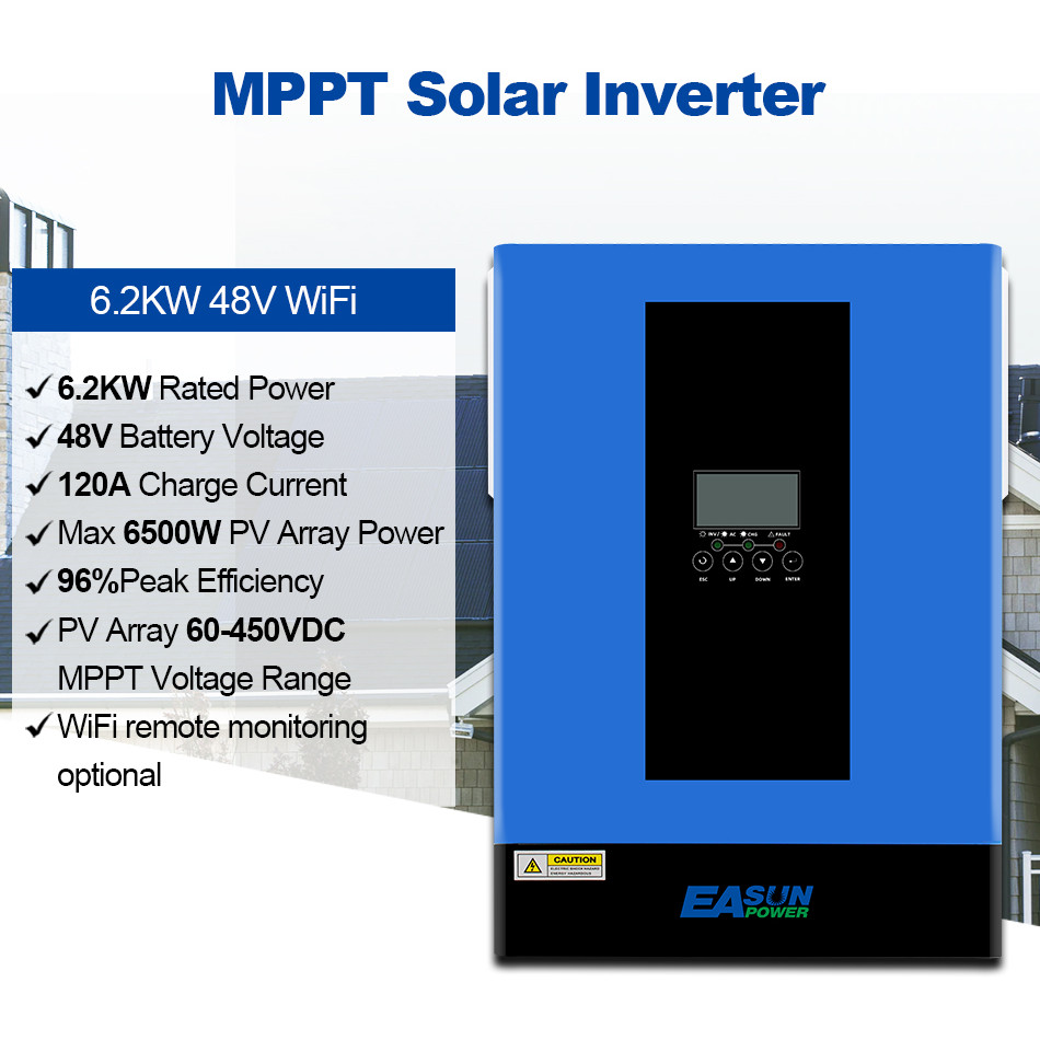 . Easun Hybrid Solar Inverter 48V 6200W 7000Va 220Vac On Grid Pure Sine Wave 48Vdc Mppt Solar -