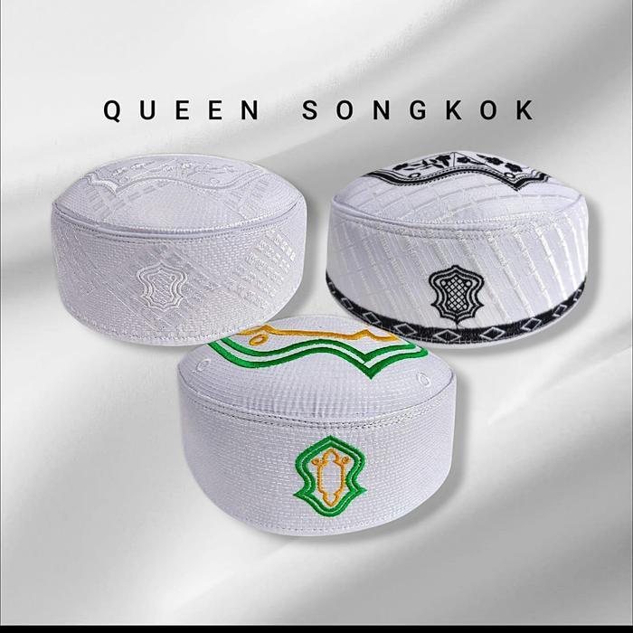 ASLI MURAH POL  Peci Songkok Kopiah Terompah Varian Putih Motif Bordir Tinggi 10 cm Murah - Peci