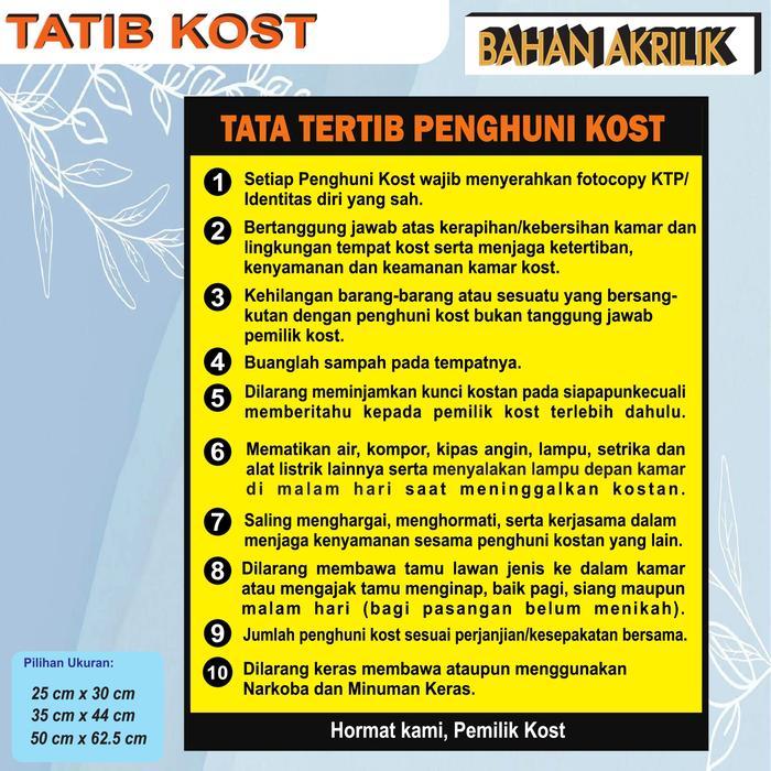 Ada Stok Akrilik Tata Tertib Kost Bahan Akrilik Aturan Tatib Kost