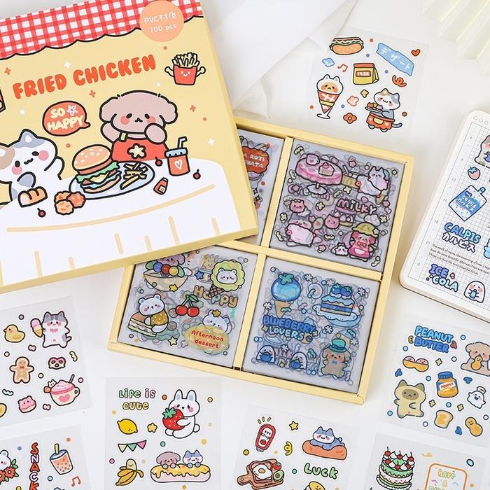 Sticker PVC Tahan Air Bear and Food Lucu Kawaii