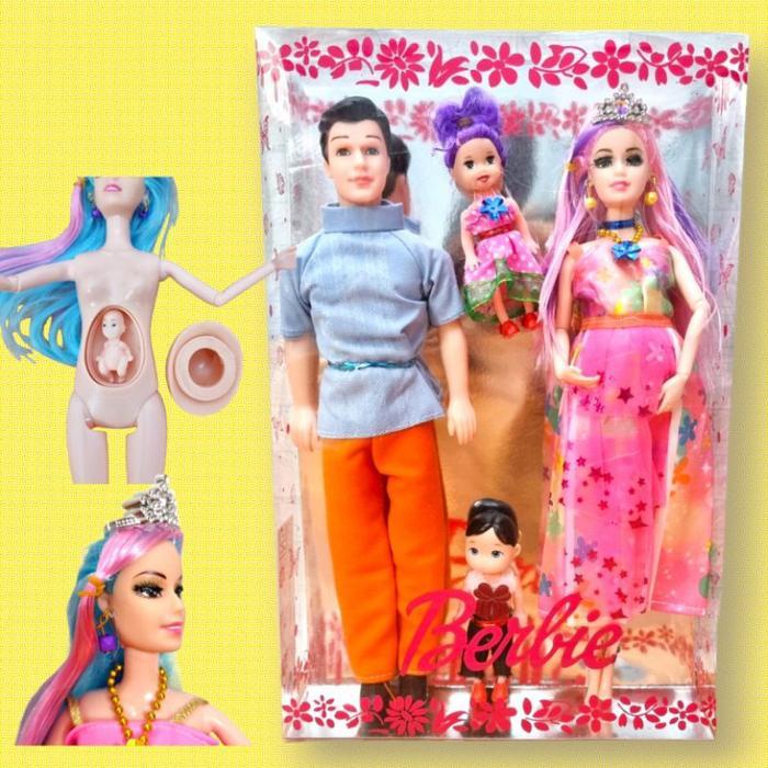 Mainan Anak Boneka Satu Paket Sepasang Barbie Hamil 2 Anak Dan Bayi Dalam Kandungan