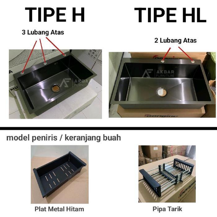 Paket Sink Kitchen Jumbo Satu Lubang Hitam Full Set Selang Avur Tirisan Kran