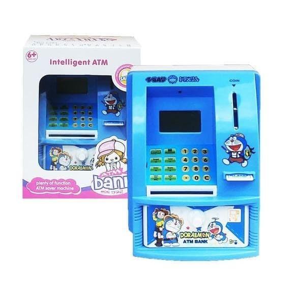 CELENGAN ATM MINI DORAEMON MESIN HITUNG SALDO UANG KERTAS DAN KOIN