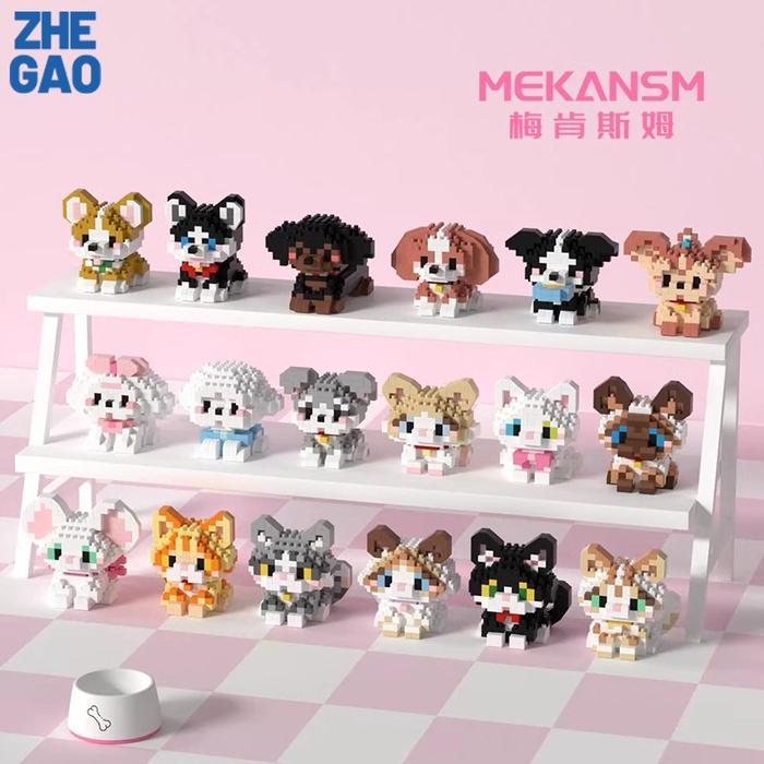 ZHEGAO Mainan Nano Block Kucing Puzzle Block Hachimi Dog & Cat Block Balok Susun Hewan Peliharaan