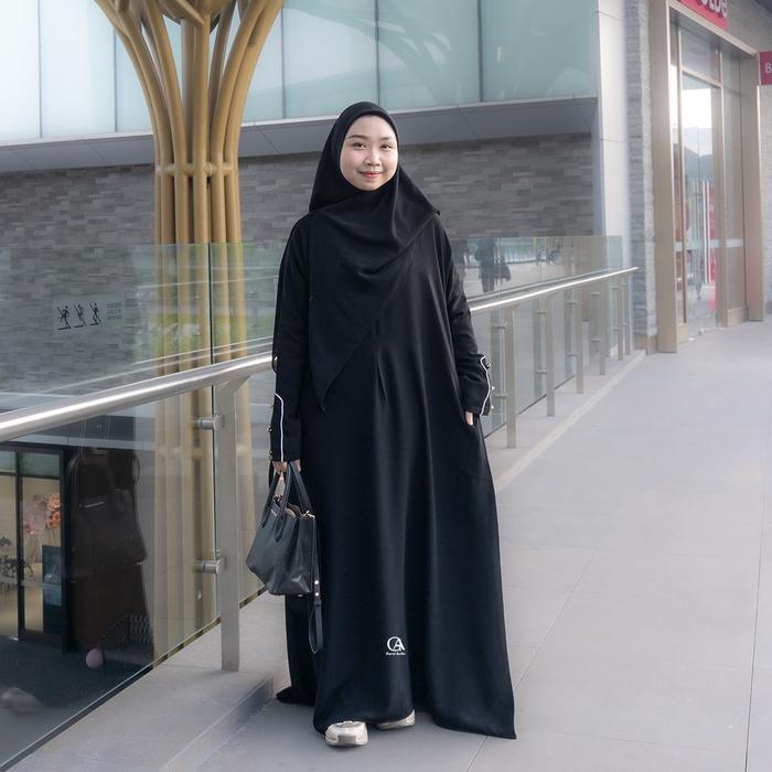 Gerai Aulia Abaya Marwa Jetblack Gamis Remaja Muslim Wanita Lengan Kancing Mutiara Mewah Bahan Kiara