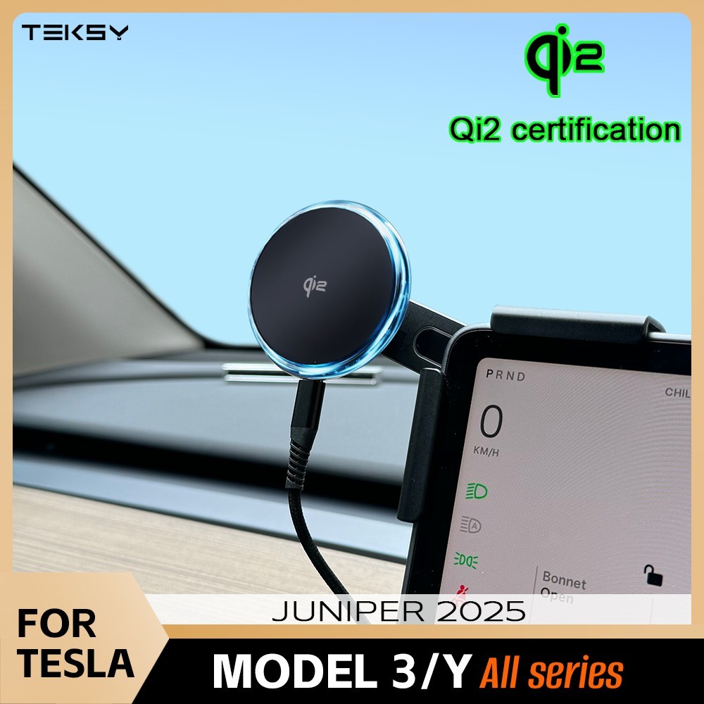 Qi2 15W for iPhone Magsafe Magnetic Wireless Charger Phone Holder Screen Mount For Tesla Model Y 3 S