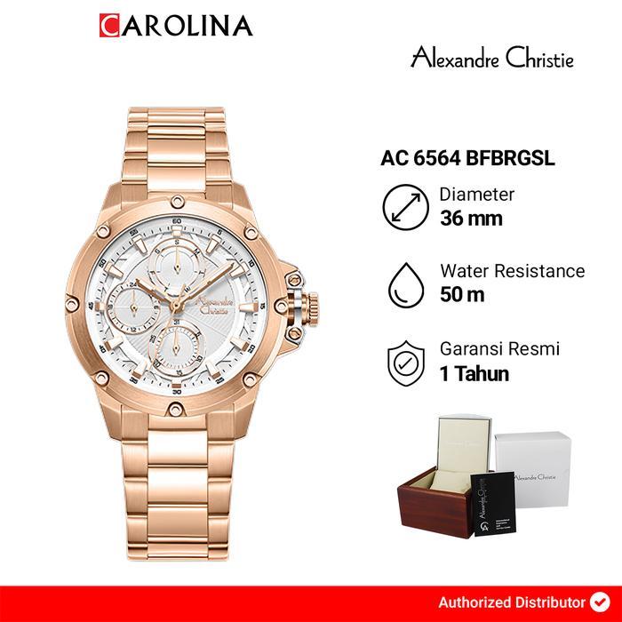 Jam Tangan Wanita Alexandre Christie Chronograph AC 6564 BFBRGSL Silver Dial Rose Gold Stainless