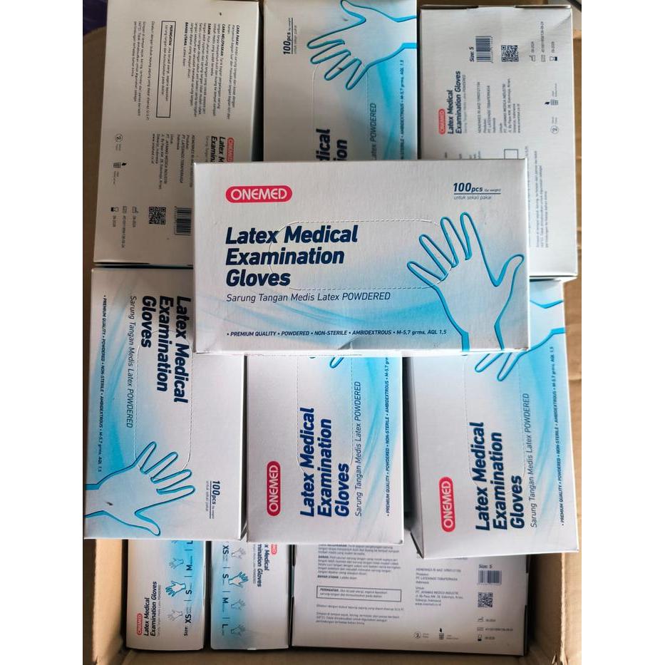 Handscoon Latex Medis Onemed / Handskun Latex Onemed / Sarung Tangan Medis isi 100pcs