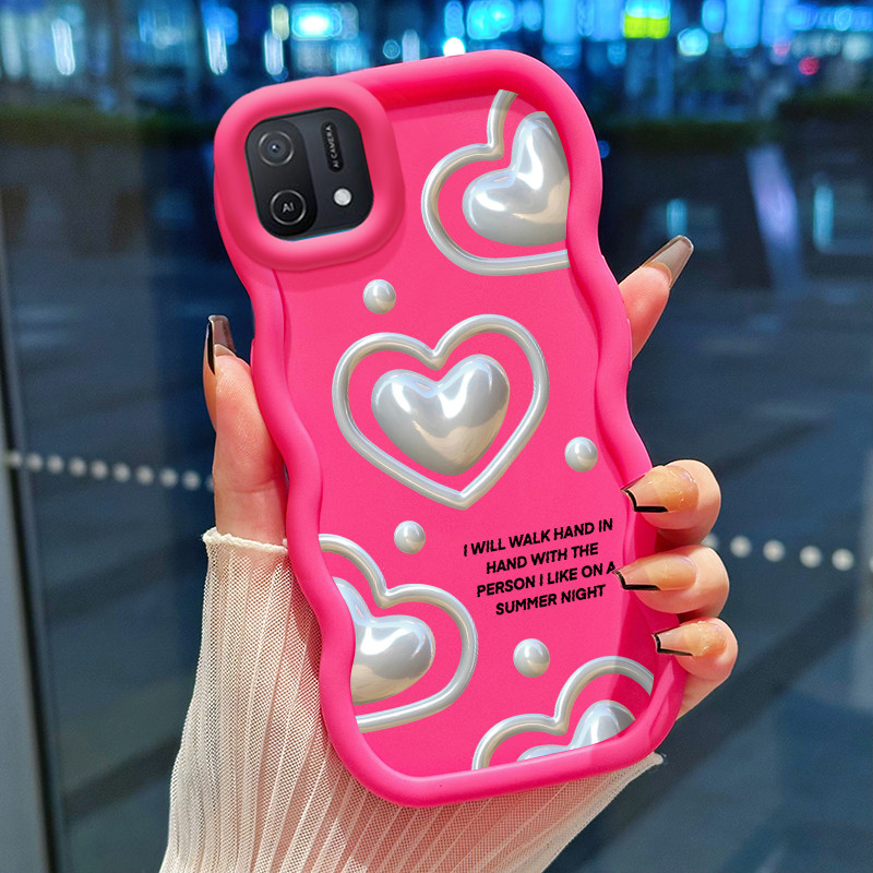 Casing Hp Untuk OPPO A16K A16E Case Hati Perak Cesing Polos Kasing Macaron gelombang Kesing Silikon 