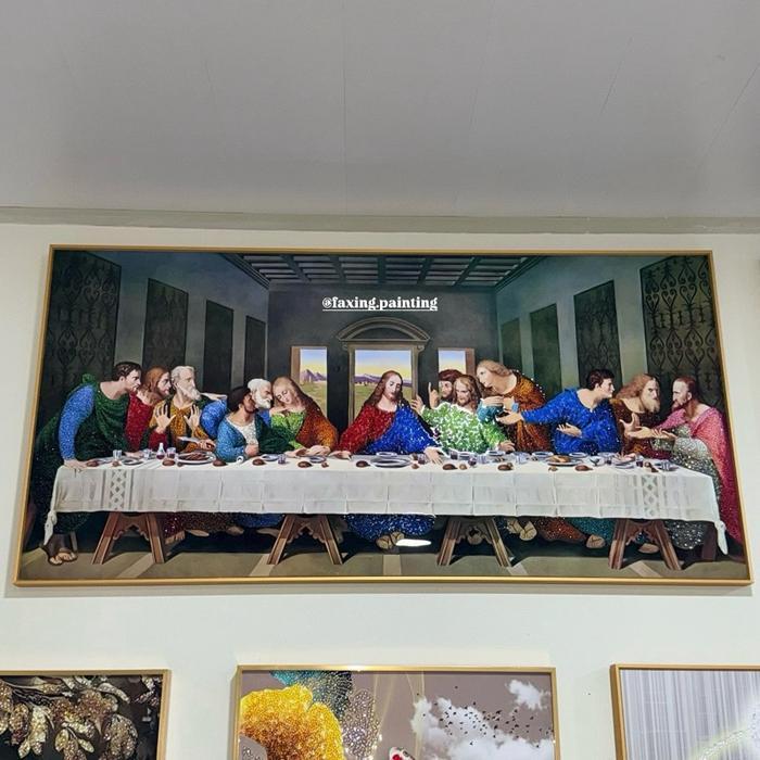 Lukisan Porcelain 5D Diamond Motif Tuhan Yesus Pajangan Dinding Perjamuan Kudus The Last Supper