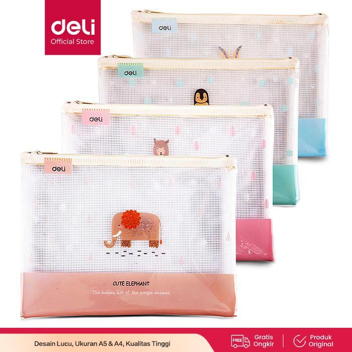 TGR Deli Transparent Mesh Zipper Bag Map Tas Resleting Jala Ukuran A5 5992 Plastik Stationery
