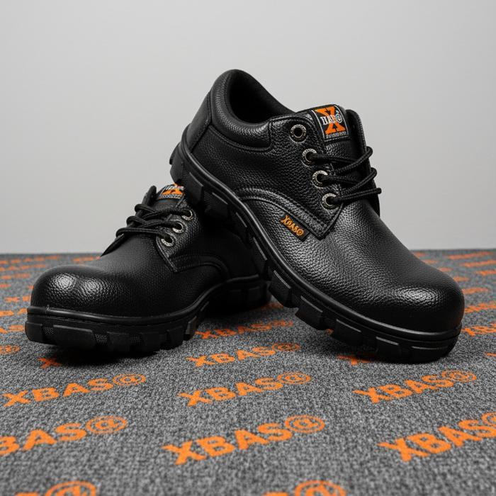 Sepatu Safety Slip On Xbas@ Septi Pria Ujung Besi Septy Kerja Lapangan Proyek Hitam Shoes Pasti Ori