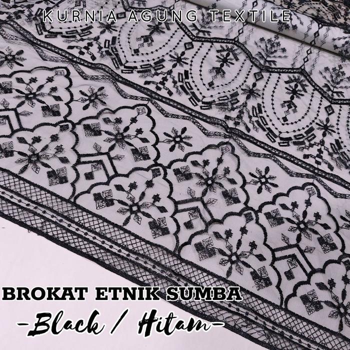 Kain Bahan Kebaya Brokat Bordir Tulle Warna BLACK / HITAM Meteran Termurah Terlaris Premium