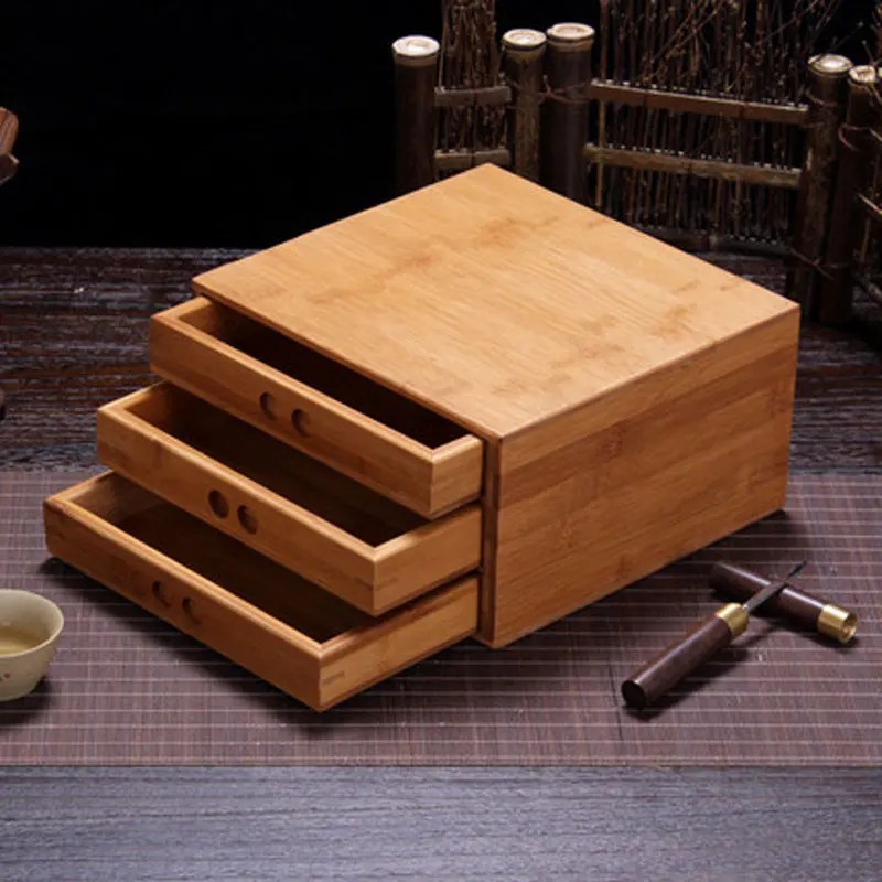 Bamboo Tea Box Caddies Needle Set Canister For Storage Puer Tea 357g Chinese Tea Pu-er Tea 1pc