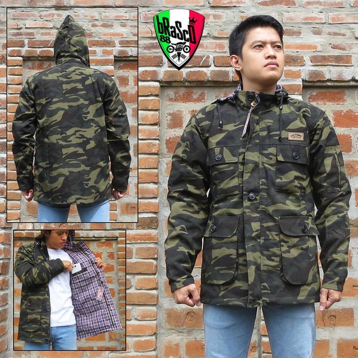Parka Army Jaket Parka Lapangan Model Militer Tahan Angin dengan Tudung Lepas Pasang - Putih, Hijau
